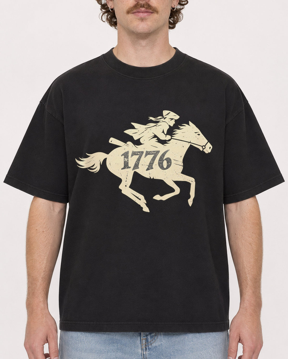 Mockup Boxy Heavyweight Tee Black male close-up 09