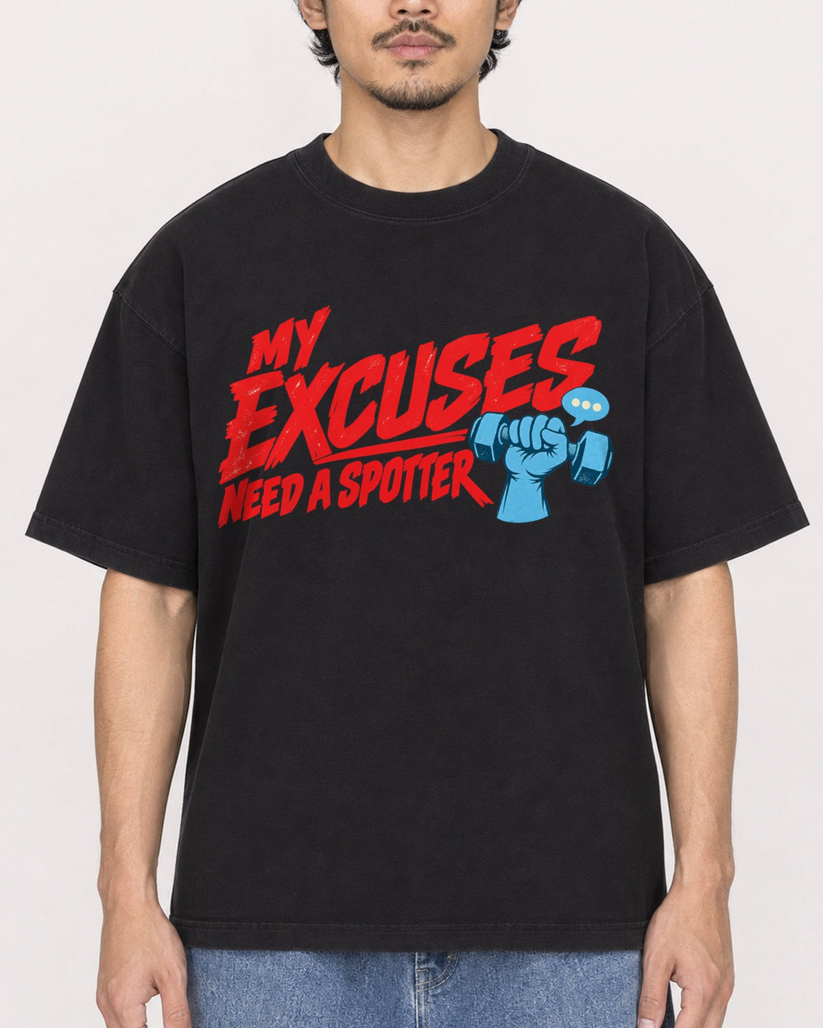 Mockup Boxy Heavyweight Tee Black male close-up 02