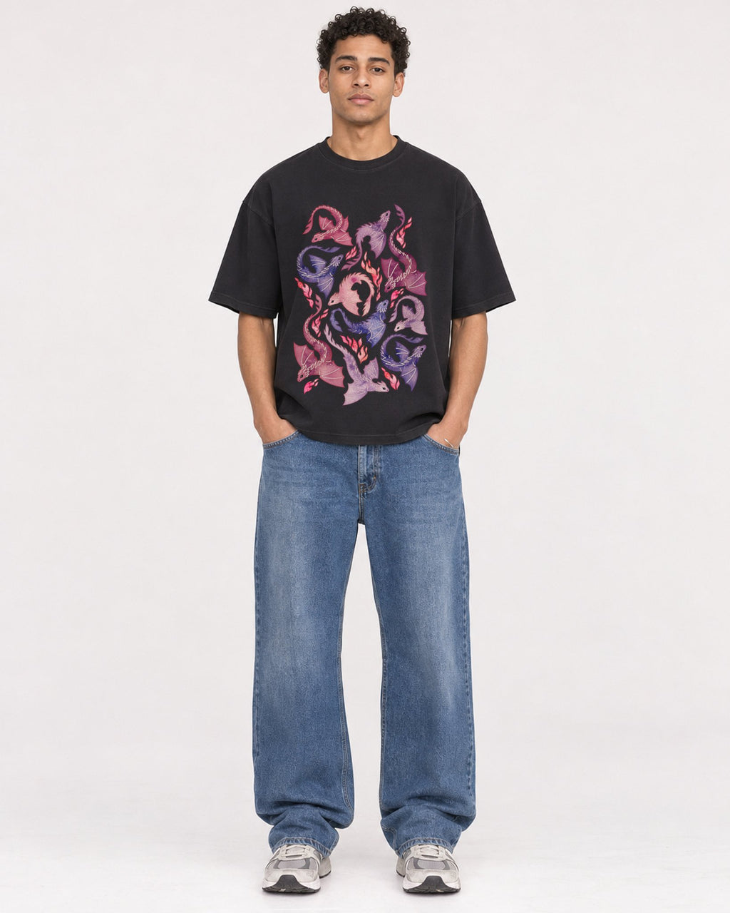 Mockup Boxy Heavyweight Tee Black male full-body 10