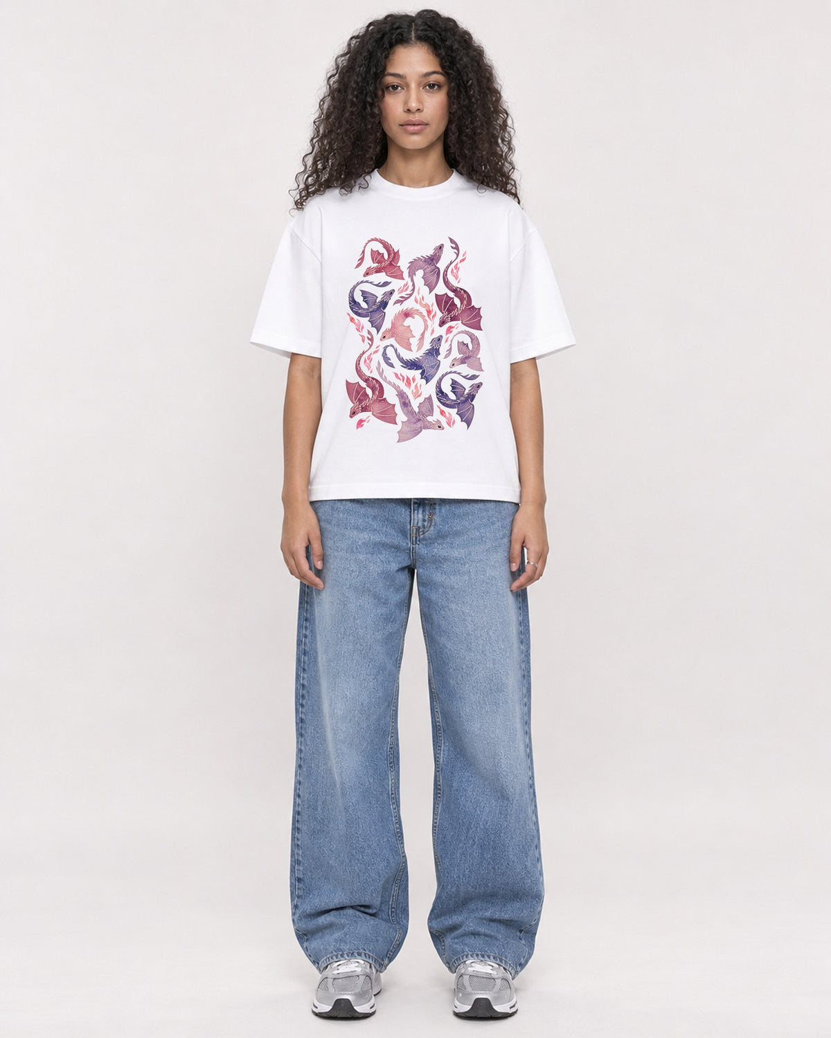 Mockup Boxy Heavyweight Tee White female full-body 10