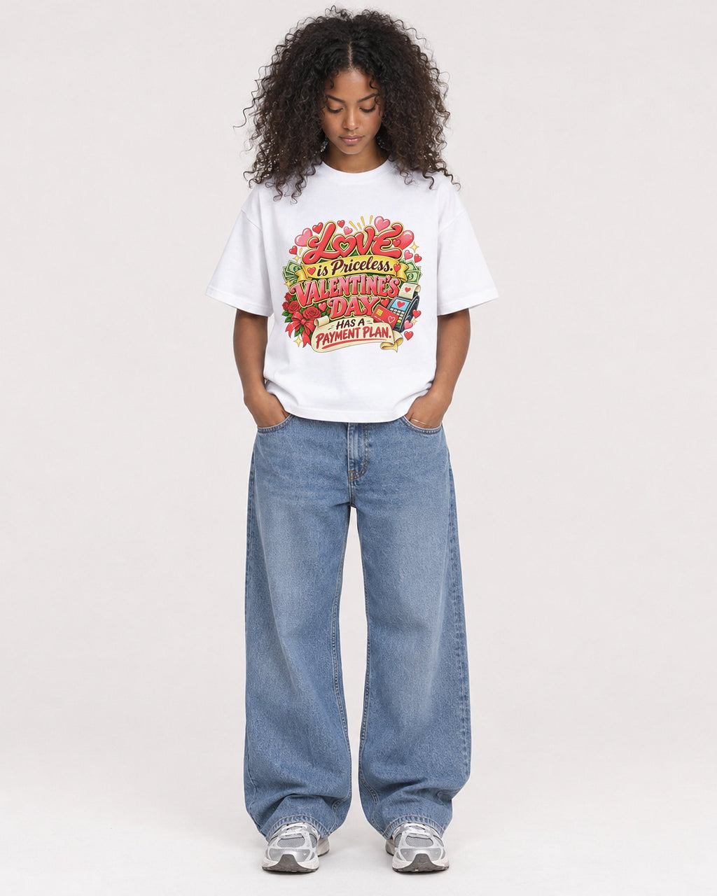 Mockup Boxy Heavyweight Tee White female full-body 05