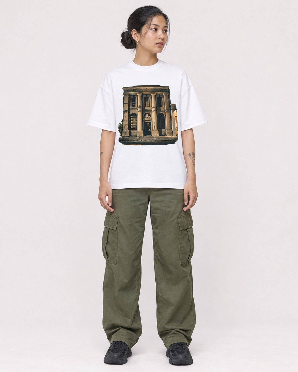 Mockup Boxy Heavyweight Tee White female full-body 12