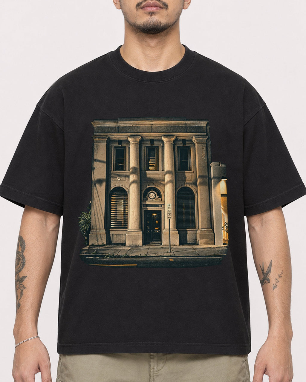 Mockup Boxy Heavyweight Tee Black male close-up 12