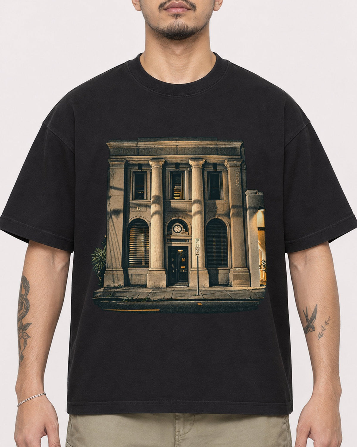 Mockup Boxy Heavyweight Tee Black male close-up 12