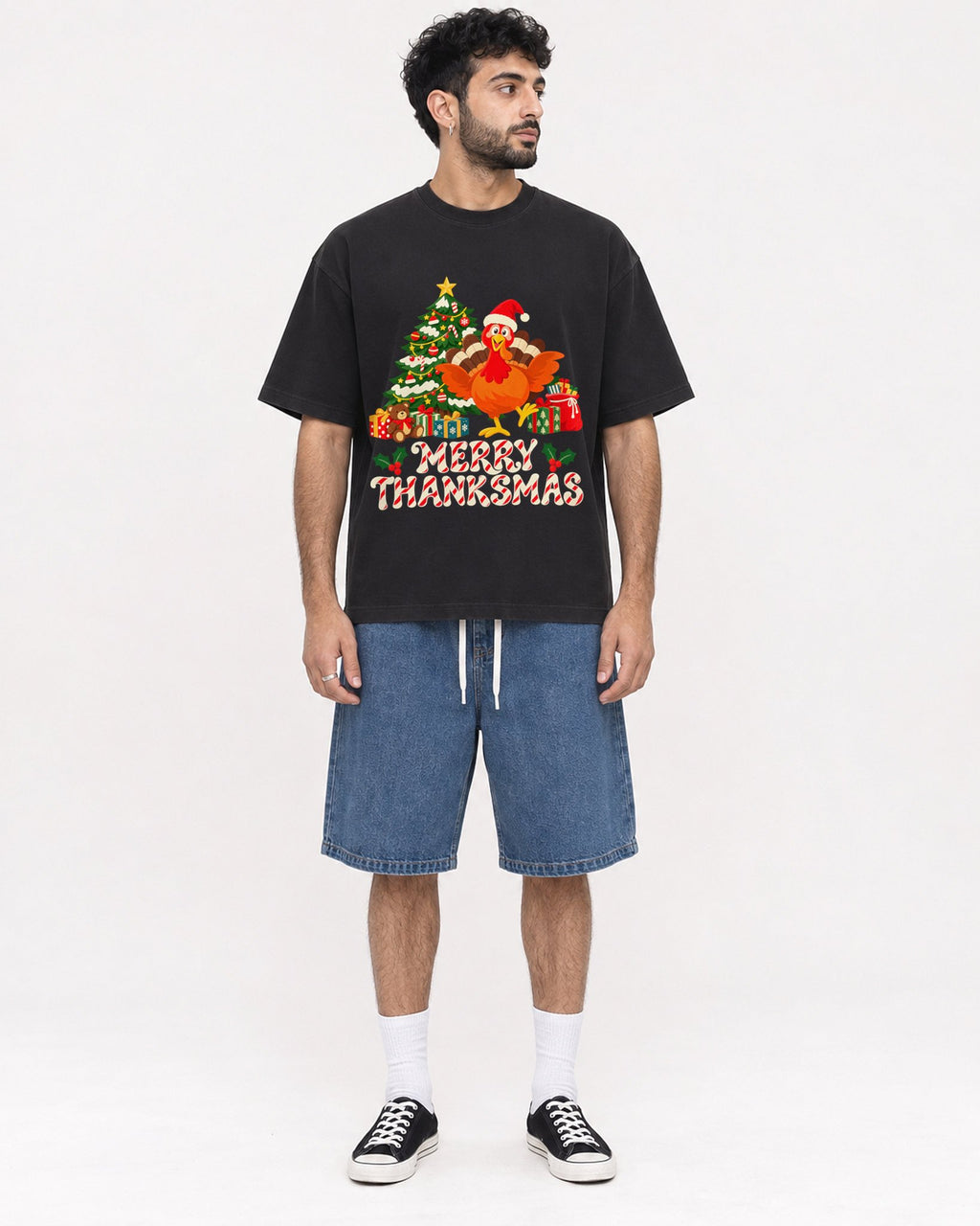 Mockup Boxy Heavyweight Tee Black male full-body 07