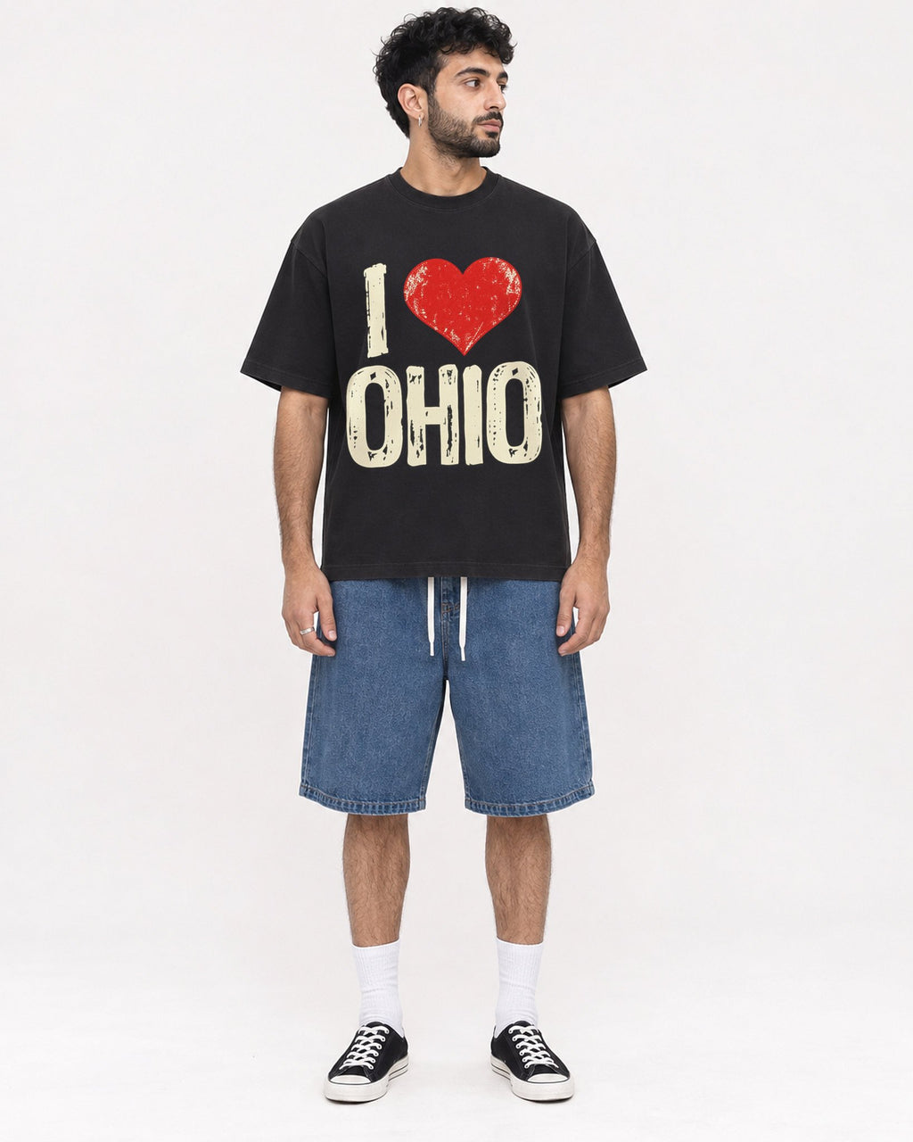 Mockup Boxy Heavyweight Tee Black male full-body 07