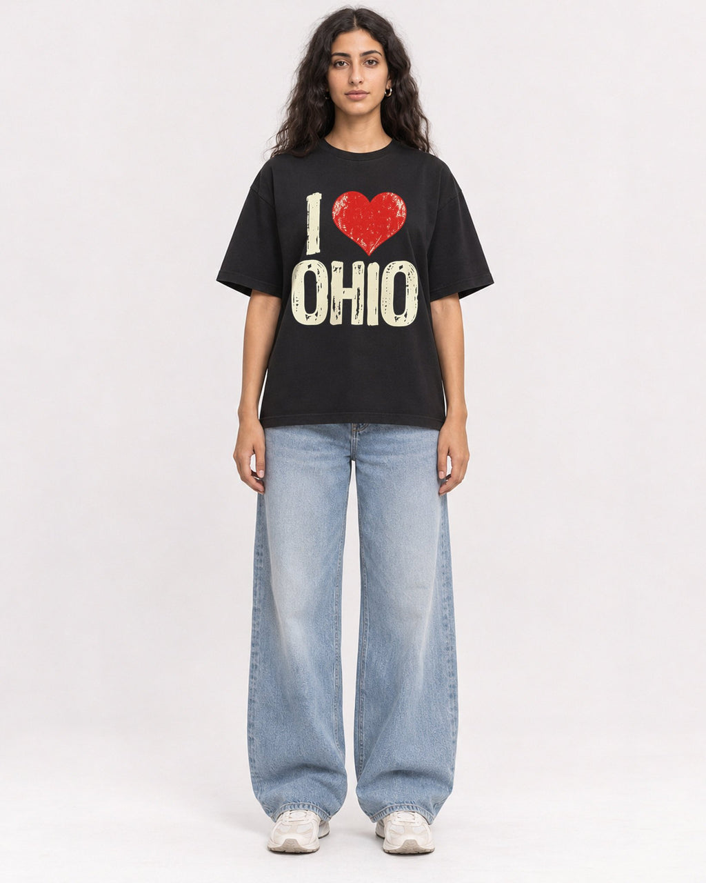 Mockup Boxy Heavyweight Tee Black female full-body 07