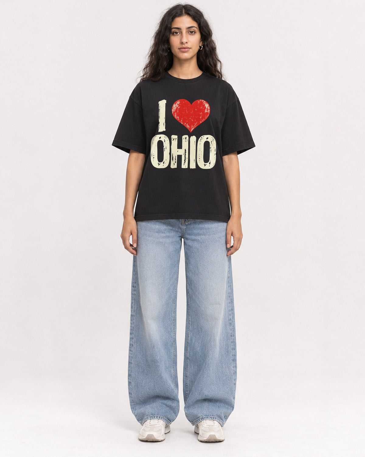 Mockup Boxy Heavyweight Tee Black female full-body 07