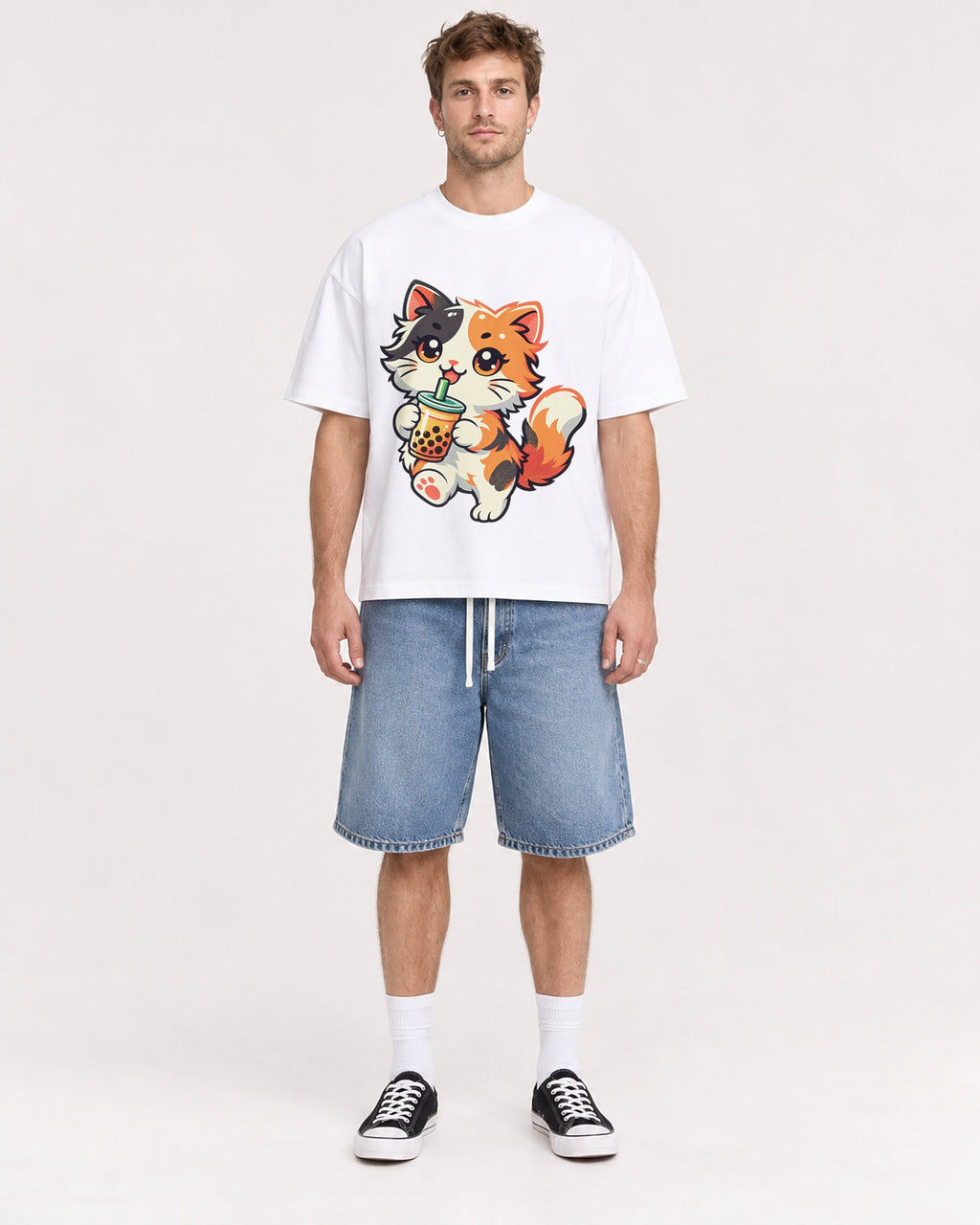 Mockup Boxy Heavyweight Tee White male full-body 08