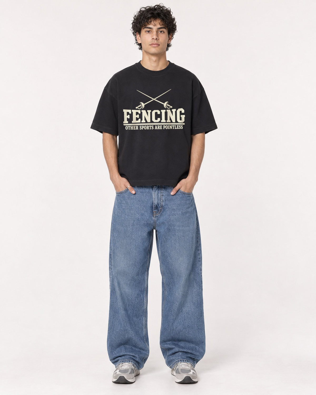 Mockup Boxy Heavyweight Tee Black male full-body 26