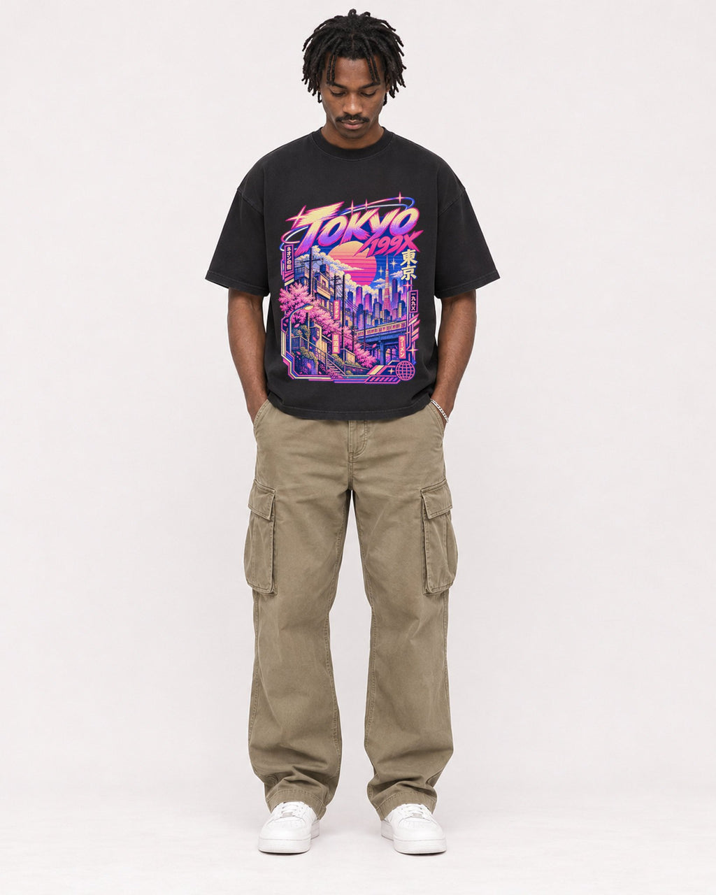 Mockup Boxy Heavyweight Tee Black male full-body 04