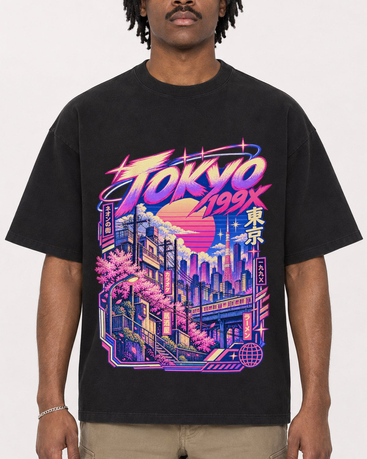Mockup Boxy Heavyweight Tee Black male close-up 04