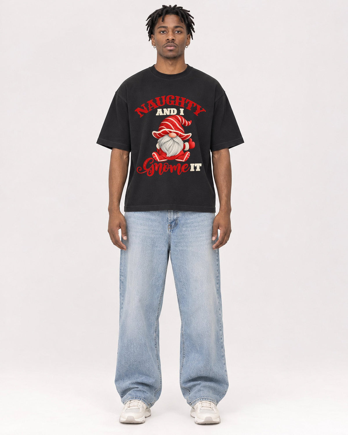 Mockup Boxy Heavyweight Tee Black male full-body 05