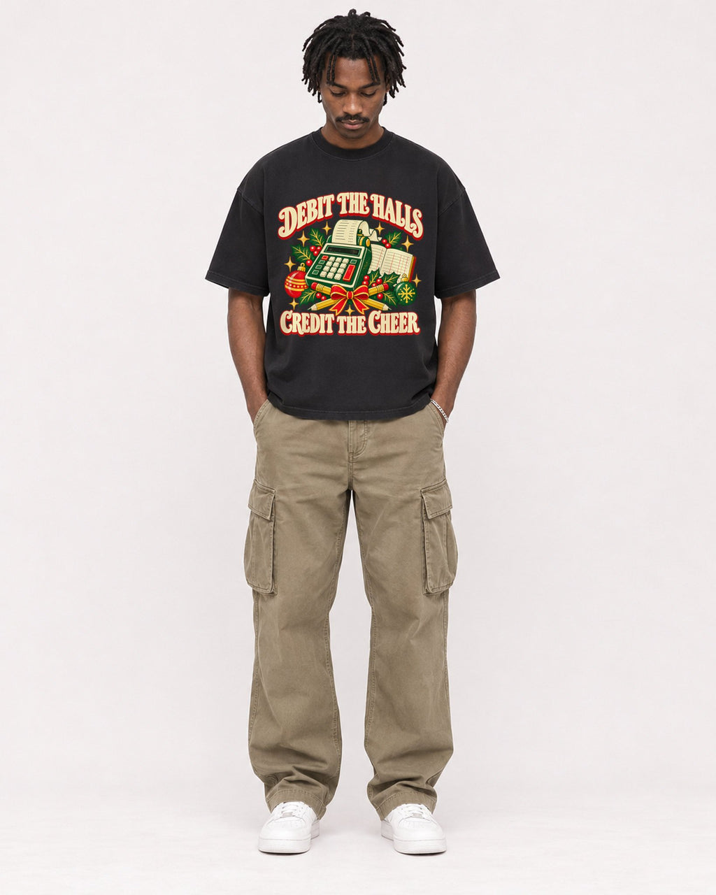 Mockup Boxy Heavyweight Tee Black male full-body 04