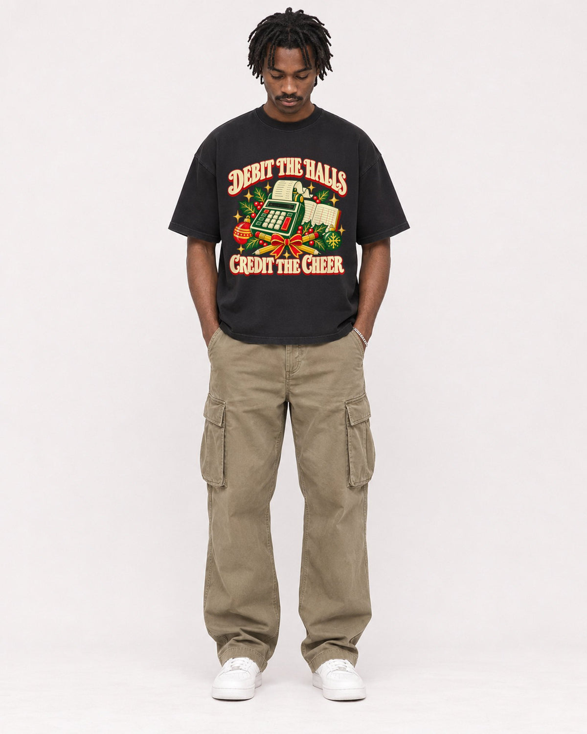 Mockup Boxy Heavyweight Tee Black male full-body 04