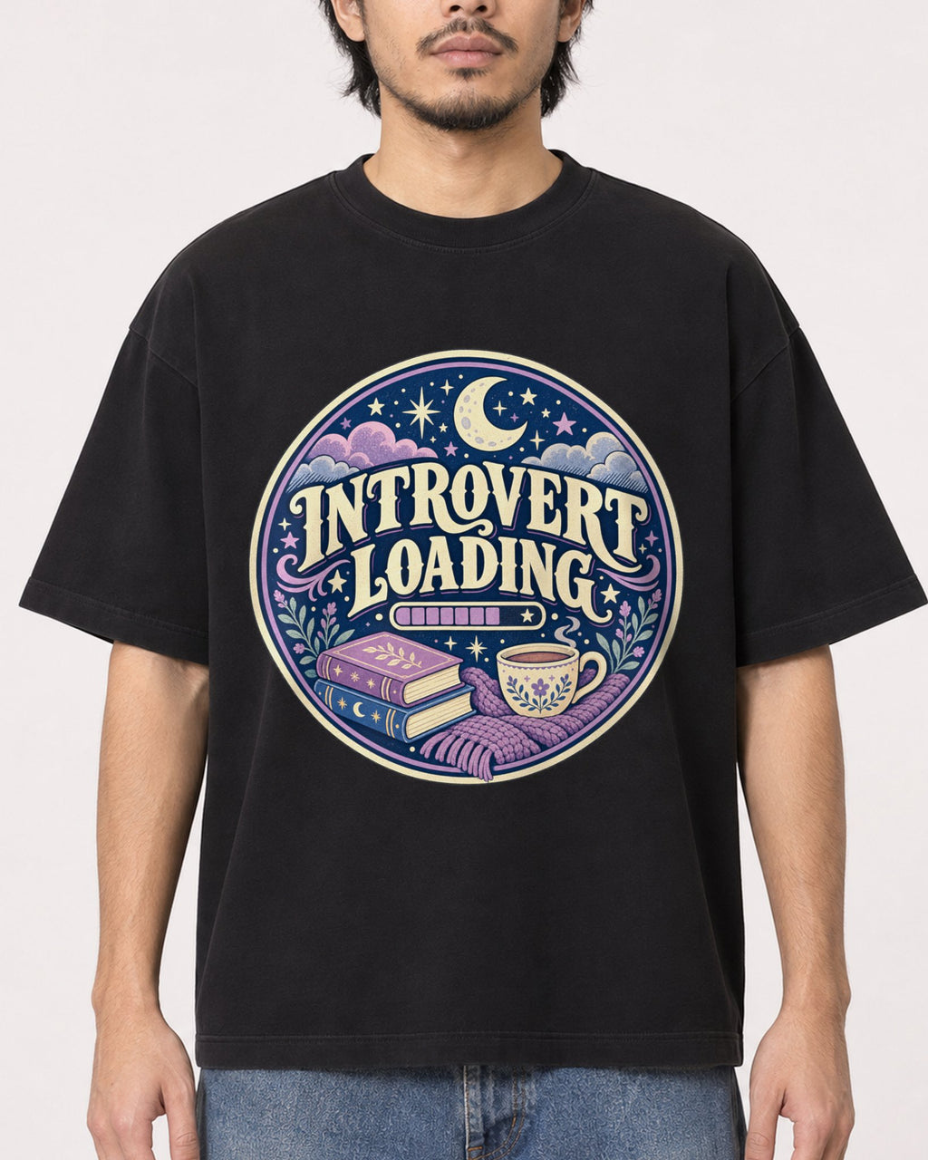Mockup Boxy Heavyweight Tee Black male close-up 22