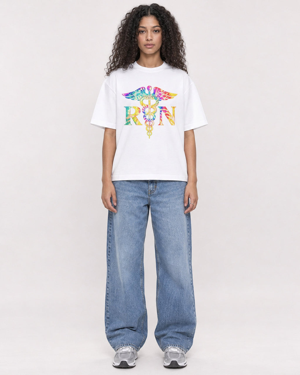 Mockup Boxy Heavyweight Tee White female full-body 10