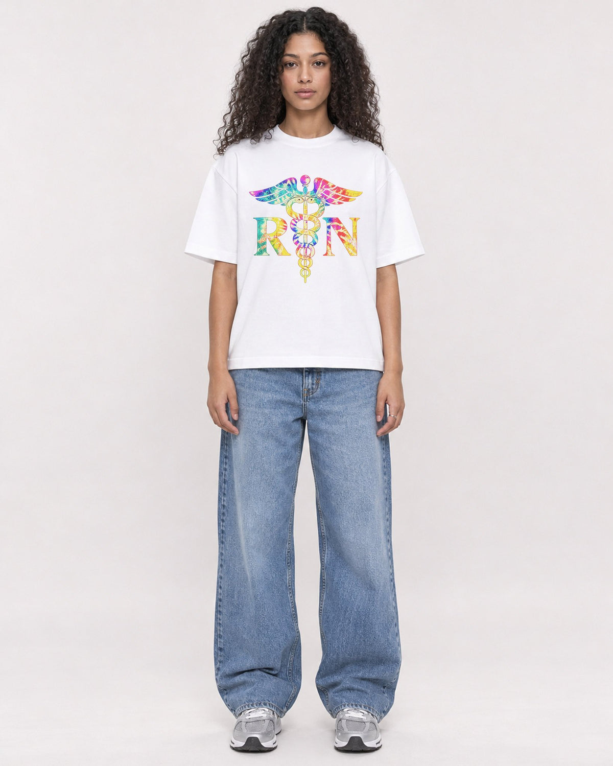 Mockup Boxy Heavyweight Tee White female full-body 10