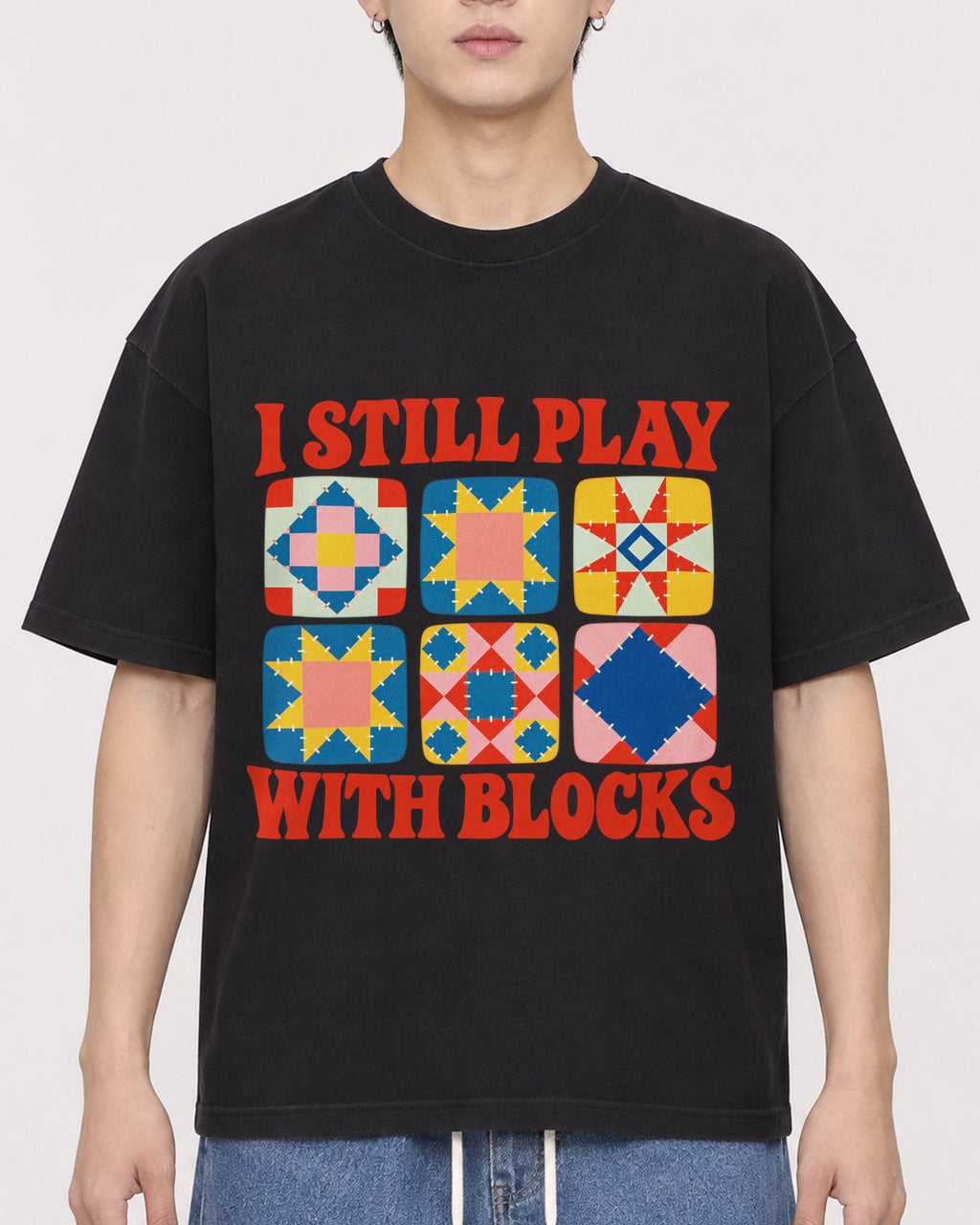 Mockup Boxy Heavyweight Tee Black male close-up 31