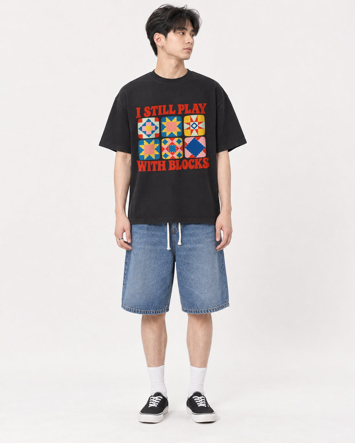 Mockup Boxy Heavyweight Tee Black male full-body 31