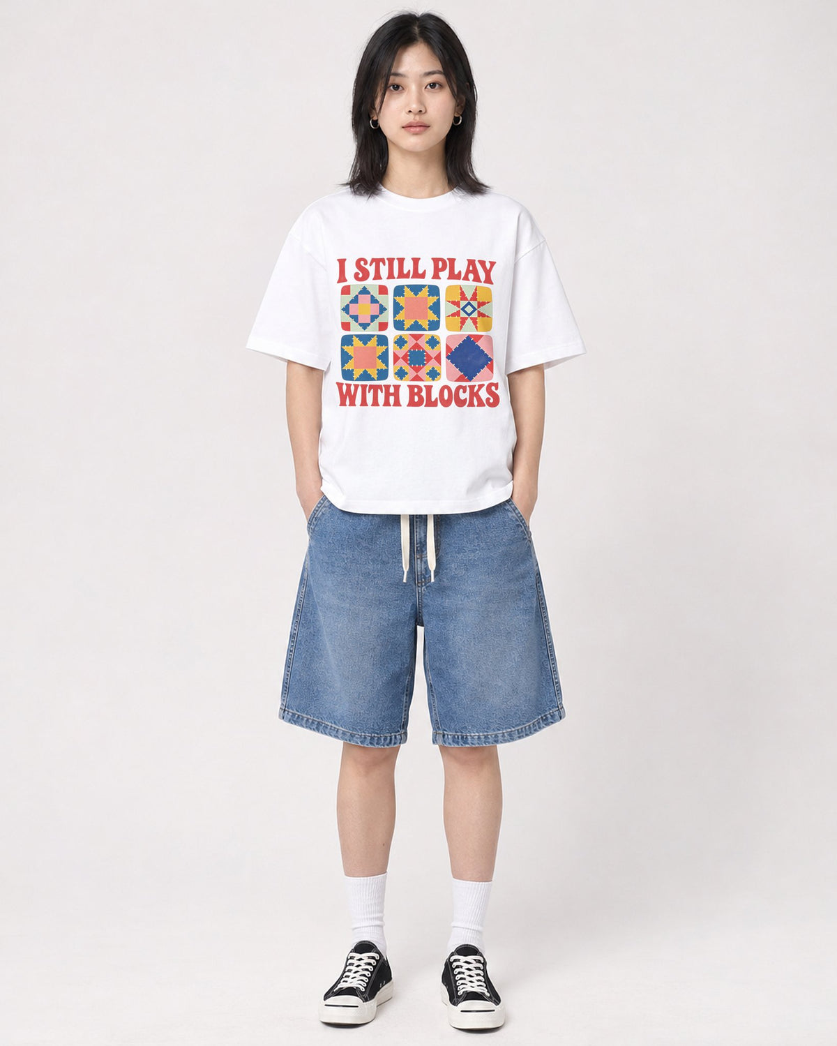Mockup Boxy Heavyweight Tee White female full-body 31