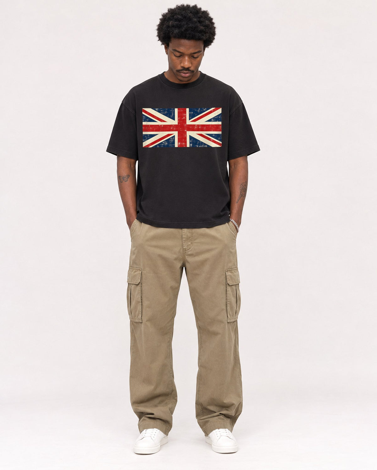 Mockup Boxy Heavyweight Tee Black male full-body 24