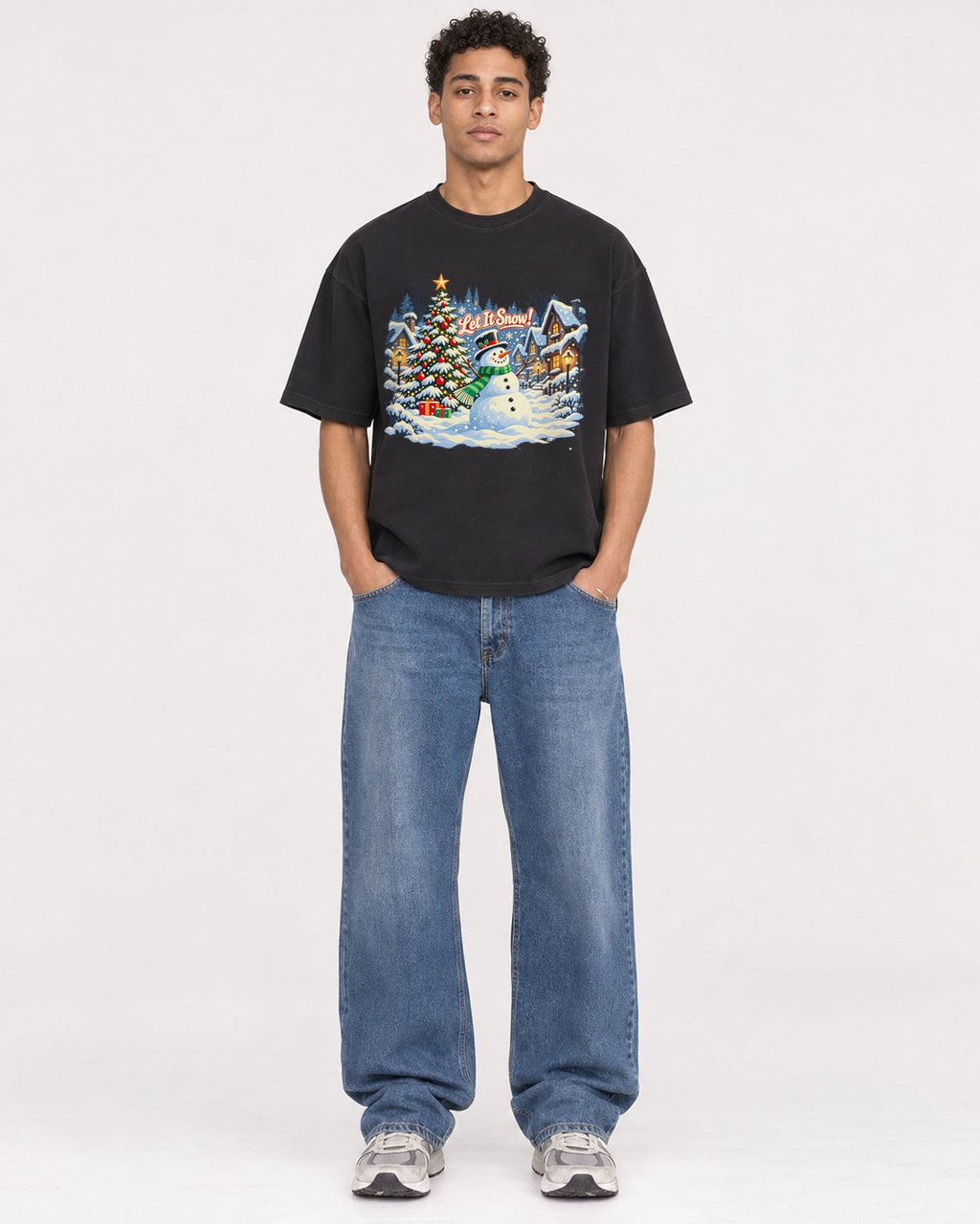 Mockup Boxy Heavyweight Tee Black male full-body 10