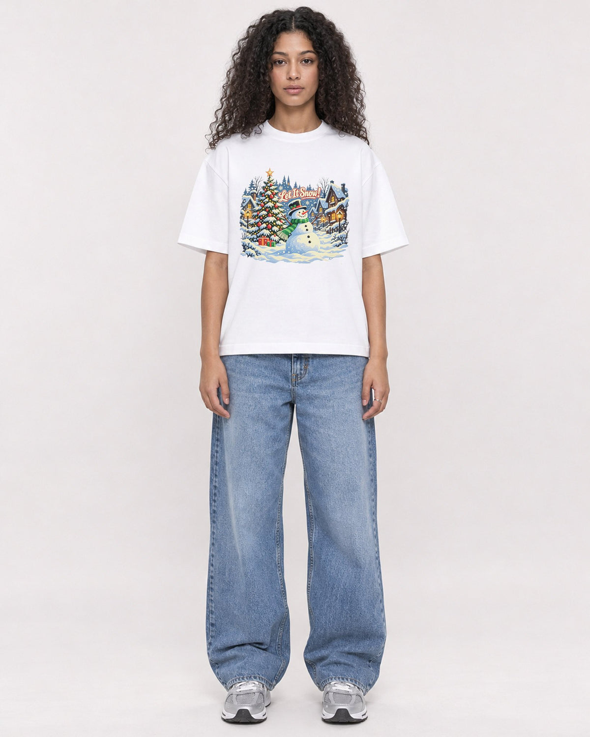 Mockup Boxy Heavyweight Tee White female full-body 10