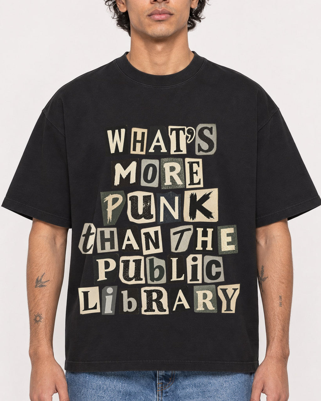 Mockup Boxy Heavyweight Tee Black male close-up 30