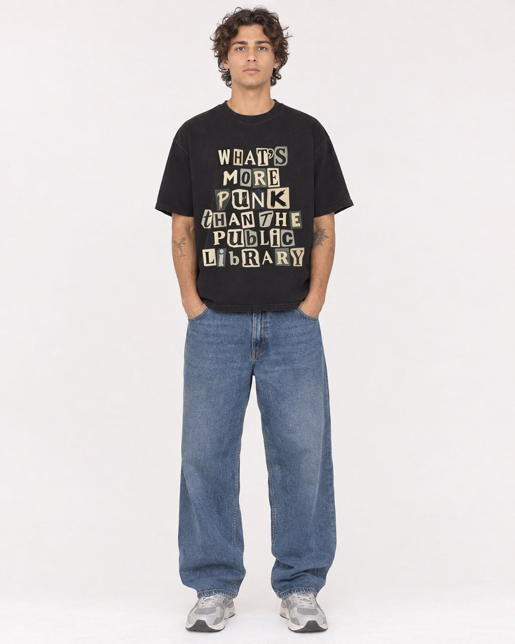 Mockup Boxy Heavyweight Tee Black male full-body 30
