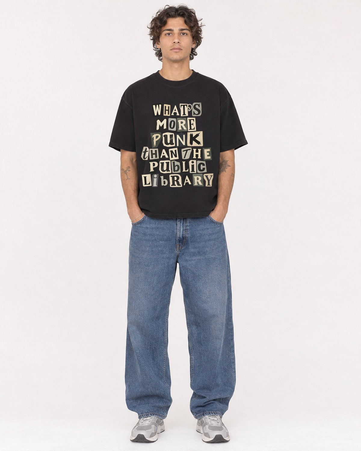 Mockup Boxy Heavyweight Tee Black male full-body 30