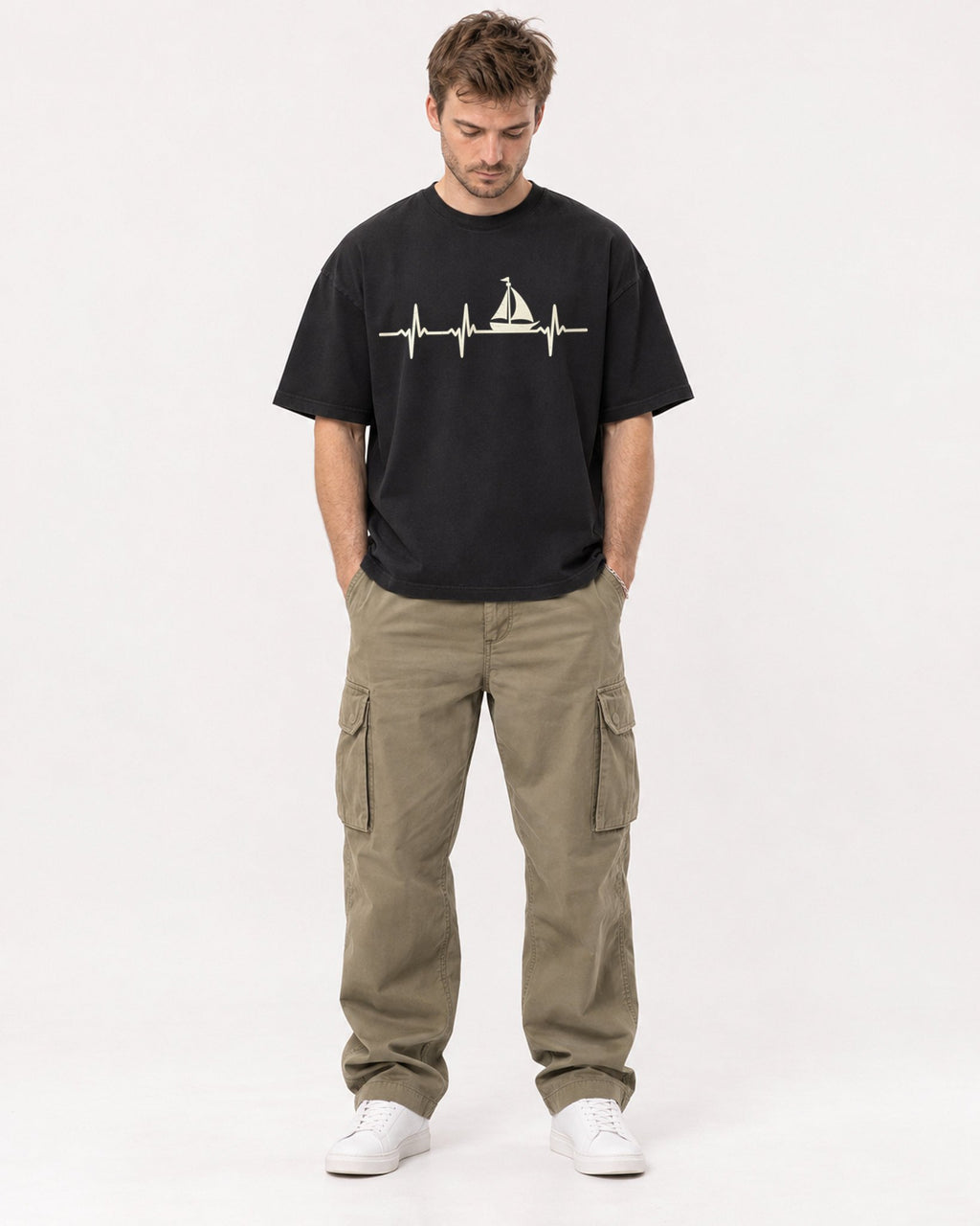 Mockup Boxy Heavyweight Tee Black male full-body 08