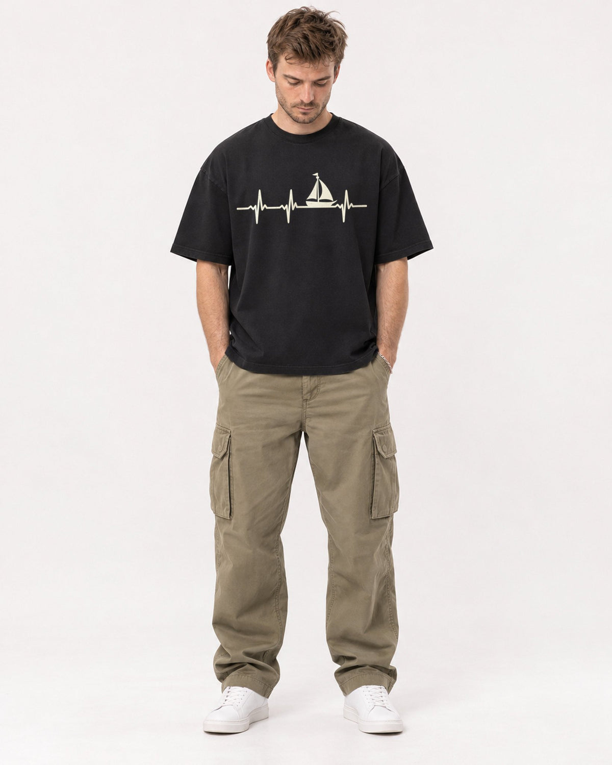 Mockup Boxy Heavyweight Tee Black male full-body 08