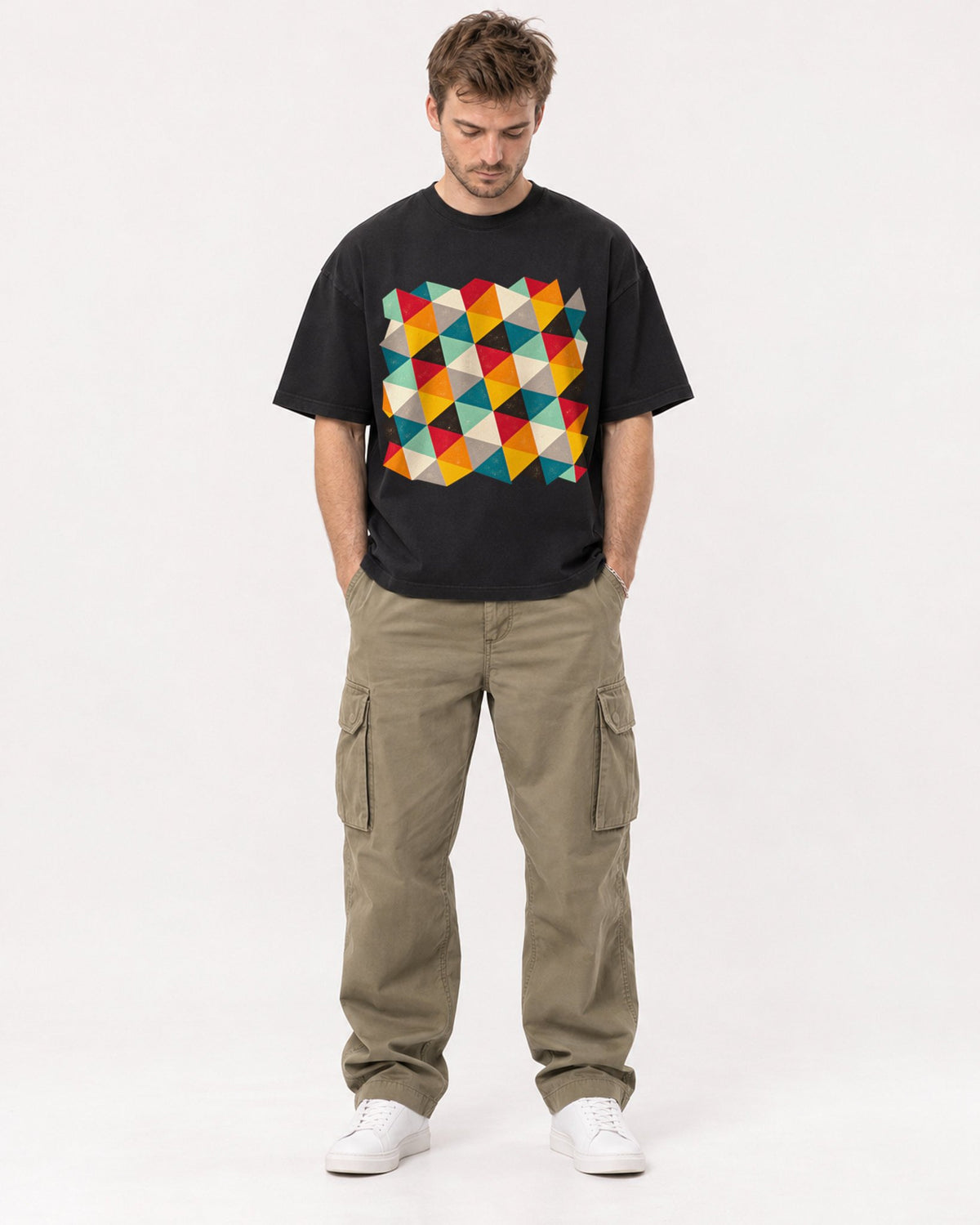 Mockup Boxy Heavyweight Tee Black male full-body 08