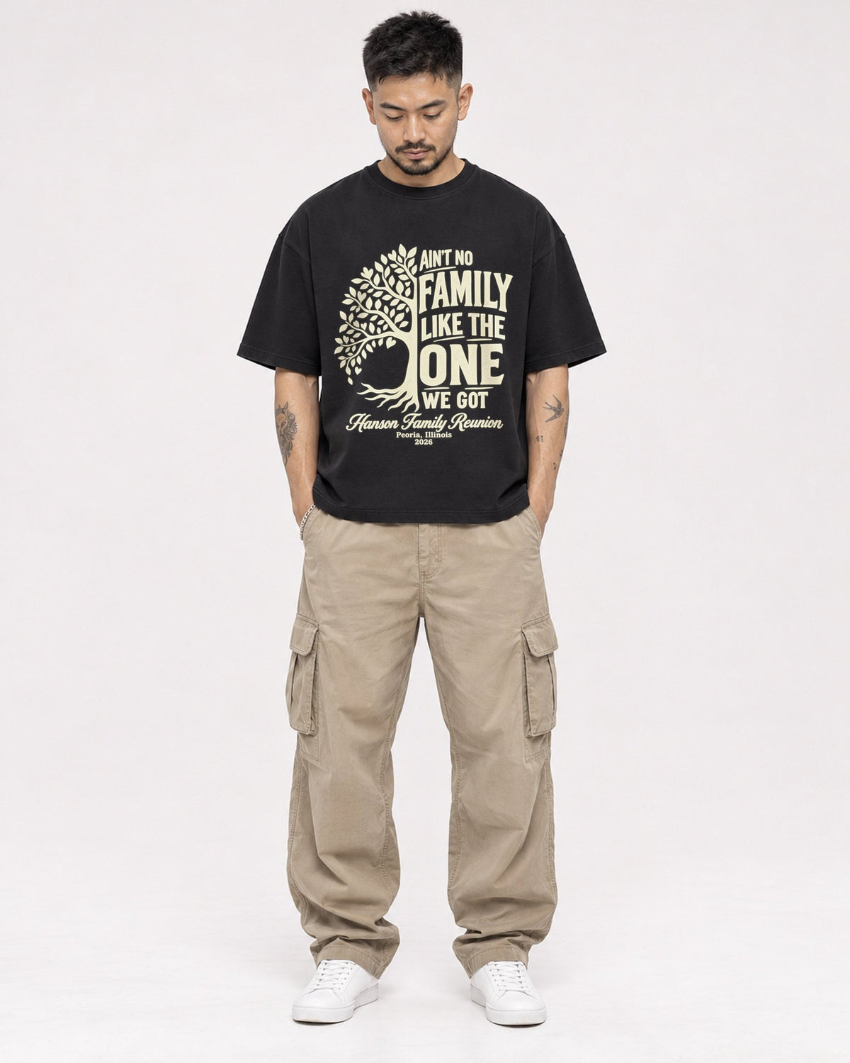 Mockup Boxy Heavyweight Tee Black male full-body 12