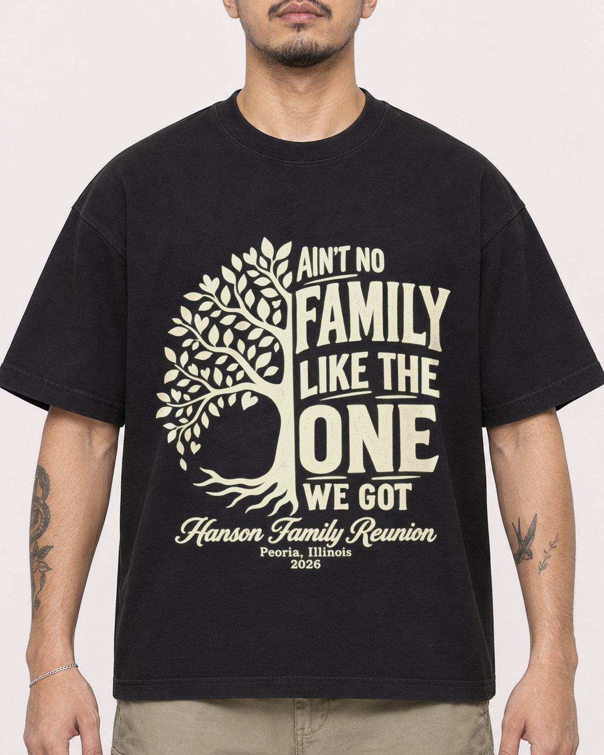 Mockup Boxy Heavyweight Tee Black male close-up 12