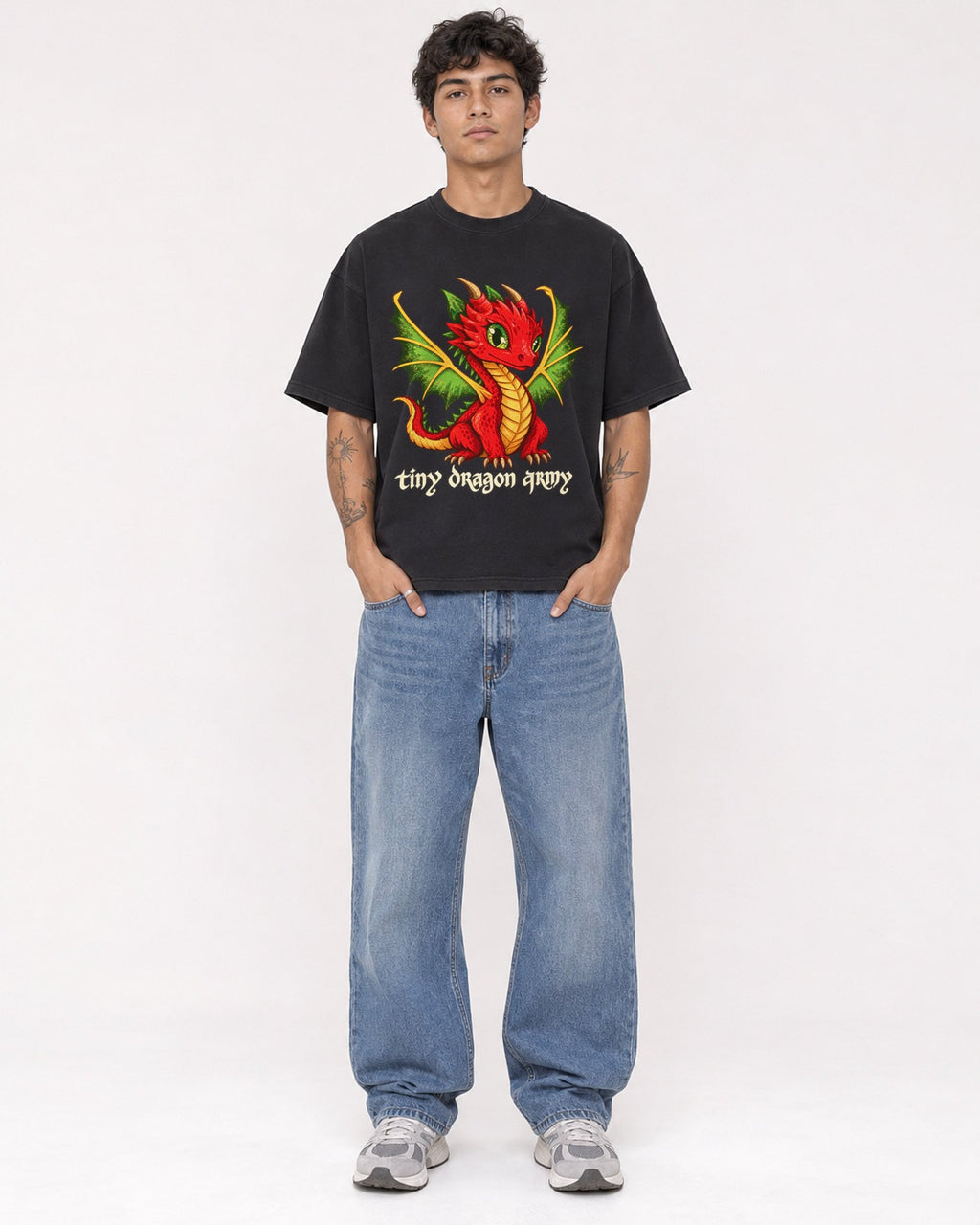 Mockup Boxy Heavyweight Tee Black male full-body 06