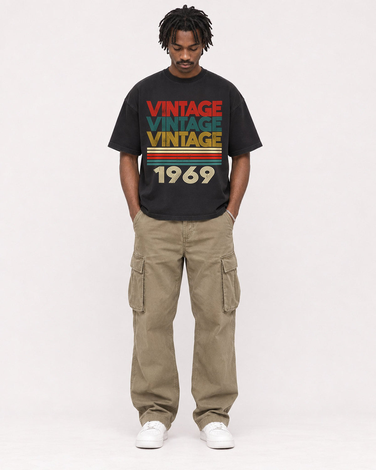 Mockup Boxy Heavyweight Tee Black male full-body 04