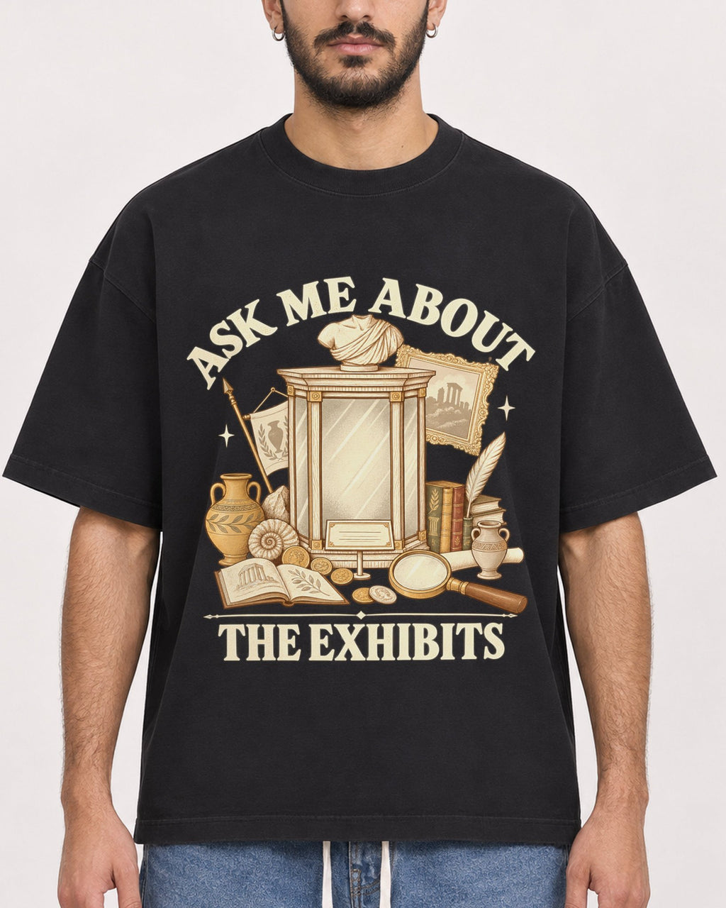 Mockup Boxy Heavyweight Tee Black male close-up 07