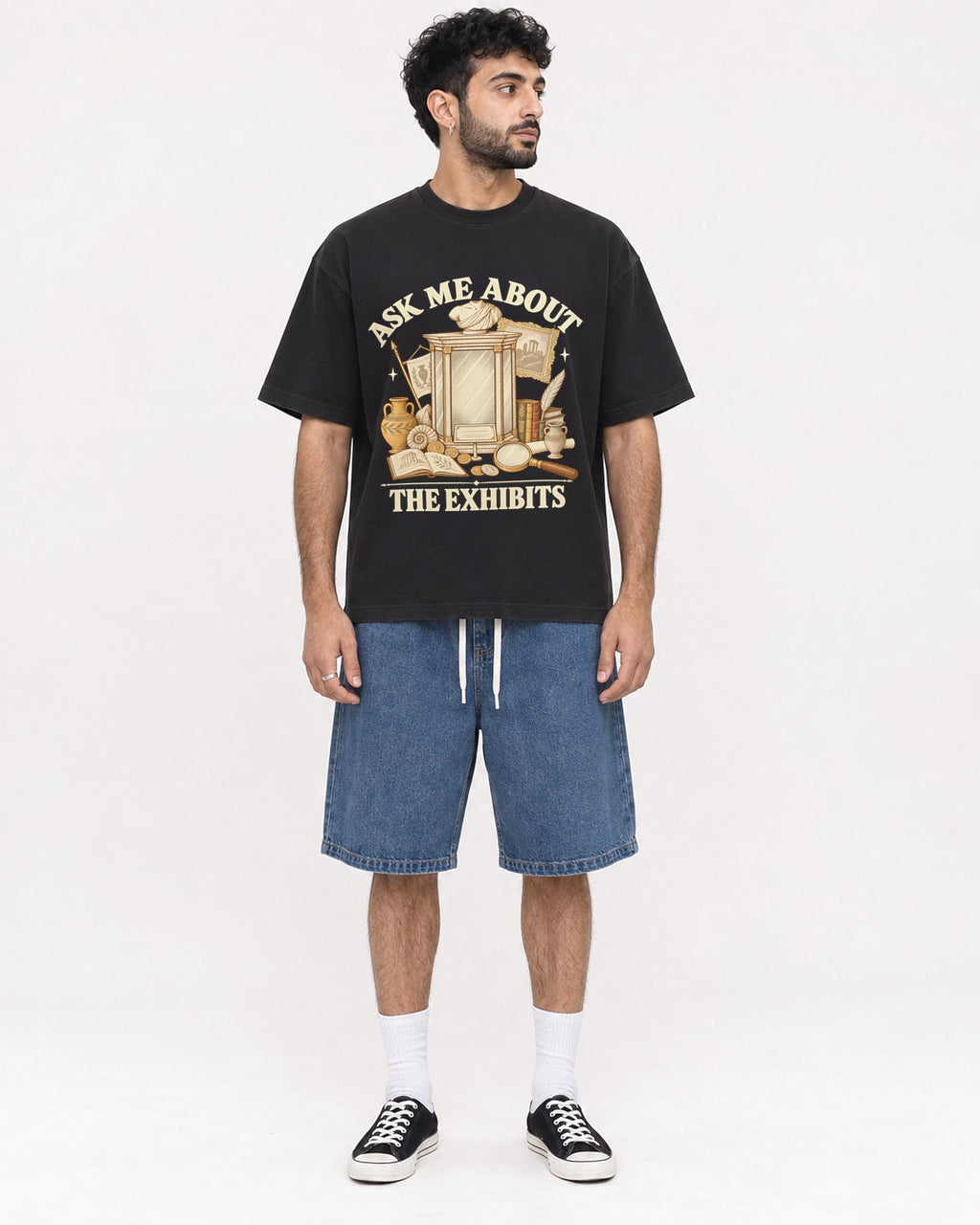 Mockup Boxy Heavyweight Tee Black male full-body 07
