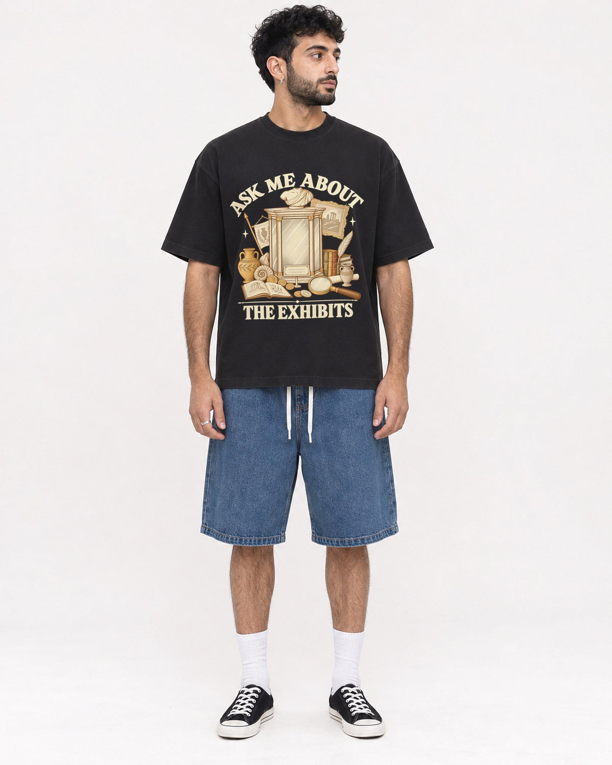 Mockup Boxy Heavyweight Tee Black male full-body 07