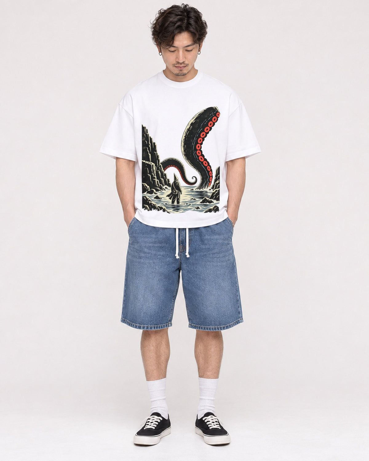 Mockup Boxy Heavyweight Tee White male full-body 03