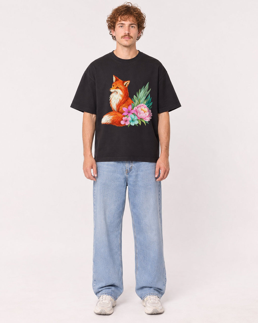 Mockup Boxy Heavyweight Tee Black male full-body 09