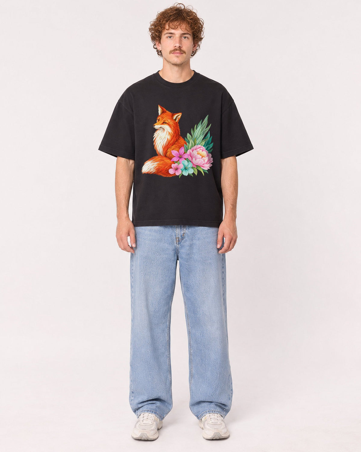 Mockup Boxy Heavyweight Tee Black male full-body 09