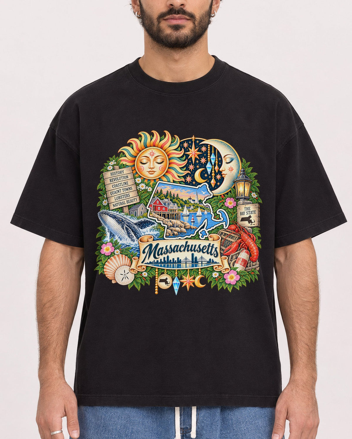 Mockup Boxy Heavyweight Tee Black male close-up 27