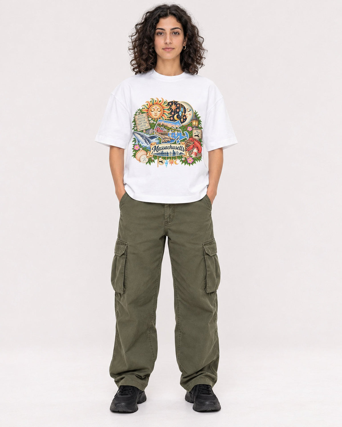 Mockup Boxy Heavyweight Tee White female full-body 27