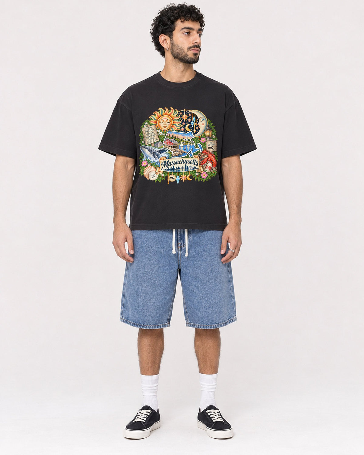 Mockup Boxy Heavyweight Tee Black male full-body 27