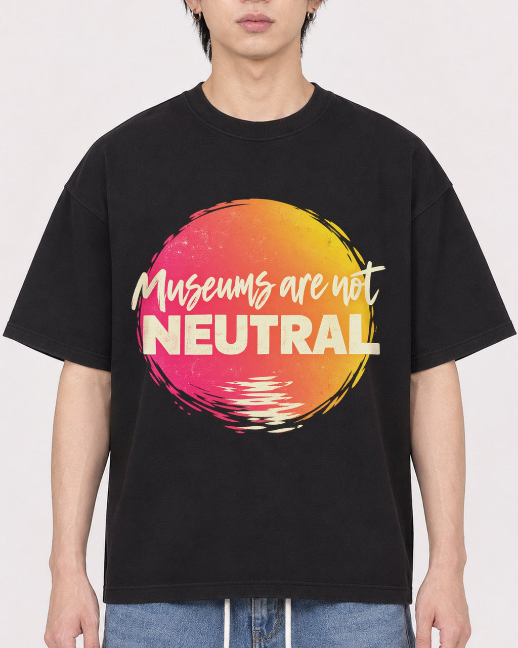 Mockup Boxy Heavyweight Tee Black male close-up 11