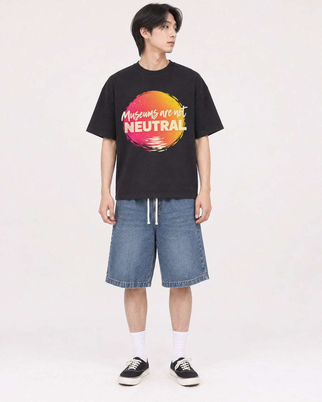 Mockup Boxy Heavyweight Tee Black male full-body 11