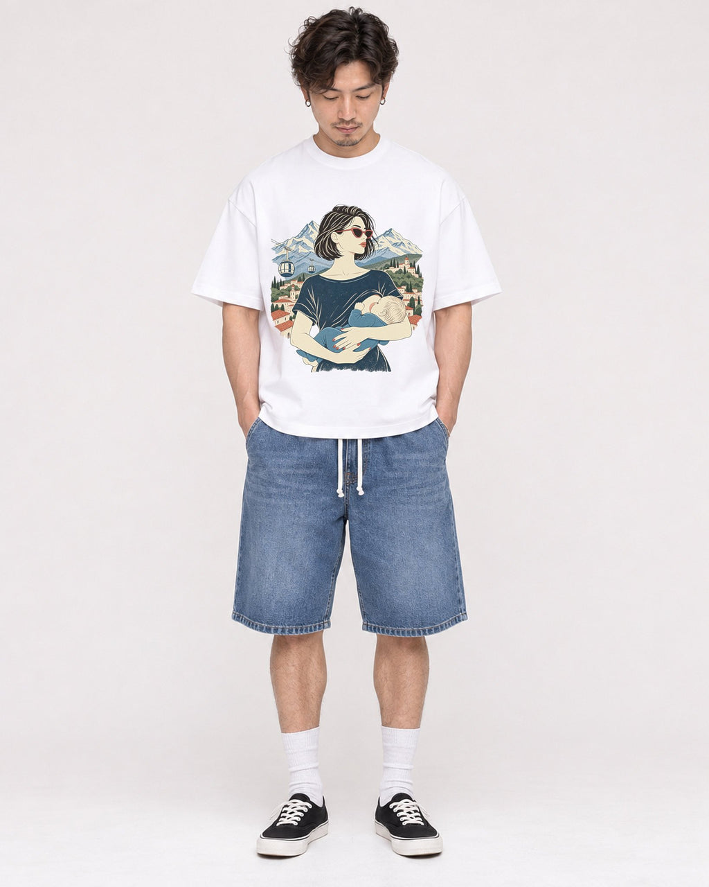 Mockup Boxy Heavyweight Tee White male full-body 03